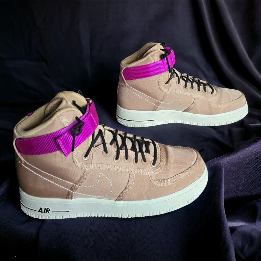 Nike Men’s High-Top Sneakers in Tan with Pink Strap